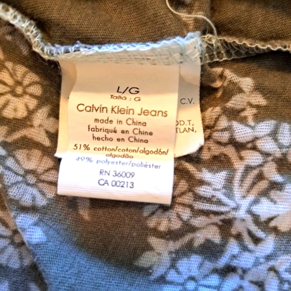 Calvin Klein Jeans Lighweight Sheer Floral Green Gray Ombre Top Size Large - Picture 6 of 6